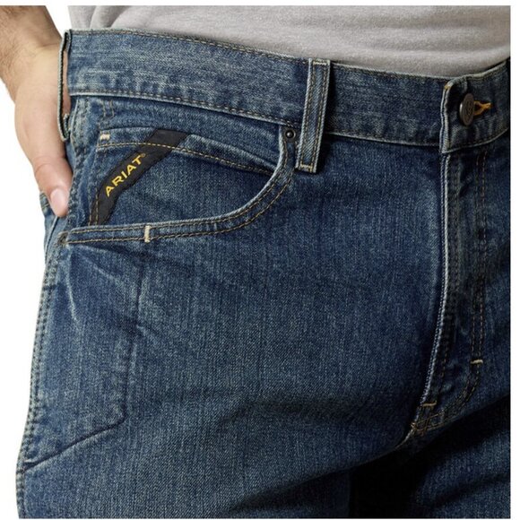 Ariat Rebar M4 Relaxed Bootcut DuraStretch Basic Western Blue Jeans - Picture 6 of 16
